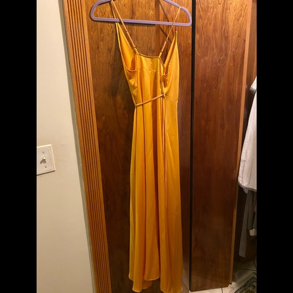 Two Arrows Revolve Yellow Satin Wrap Dress - Picture 4 of 4